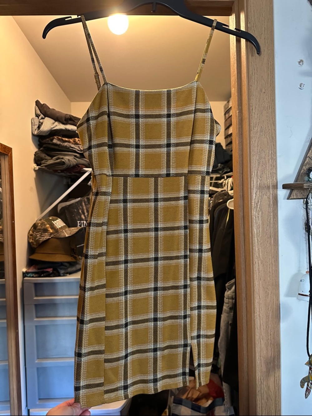 Clueless-inspired Mustard Plaid Spaghetti-Strap Dress